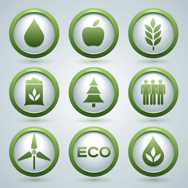 Set icone vettoriali ecologia, eco design, nove pulsanti web — Vettoriale Stock