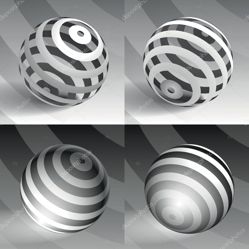 3d vector sphere striped volume form, a sample for your business, black and white