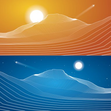 White lines, sand dunes, mountains, desert, abstraction composition, vector design background clipart