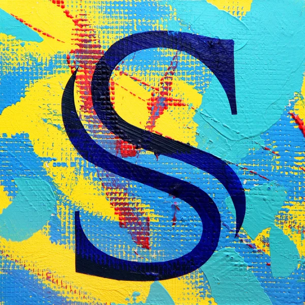 Carta S, pintura sobre tela, quadro brilhante, textura — Fotografia de Stock