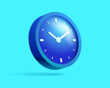 Saat simgesi 3 boyutlu düz stil. Mavi arkaplan zamanı. İş saati parlatıcısı. Projeniz için vektör tasarım ögesi
