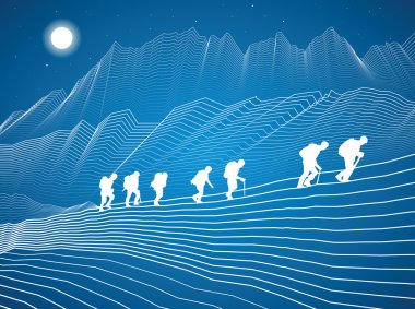 Hikers in the mountains, climbing in tandem, vector design art clipart