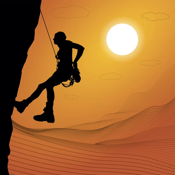 Rock climber on the mountain, extreme sports, mountain landscape, vector design art