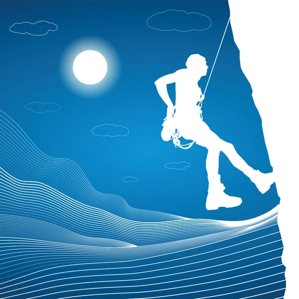 Kaya tırmanışçısı dağ, doğa sporları, dağ manzarası, vektör tasarım sanat
