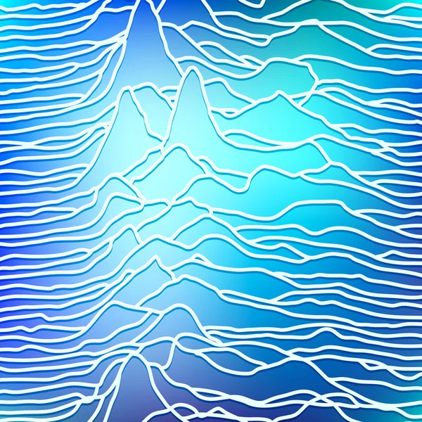 Le rythme des vagues, pulsar, fond bleu, dessin des lignes vectorielles, montagnes — Image vectorielle