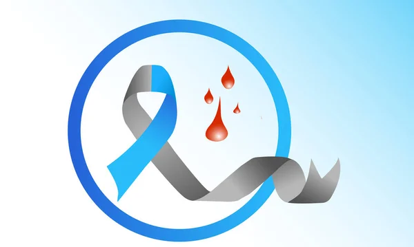 Blue Grey Ribbon Circle Blood Drops Vector Design Diabetes Awareness — Stock Vector
