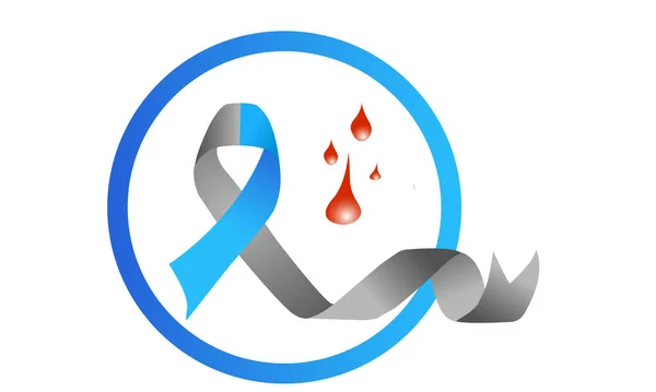 Μπλε Και Γκρι Έγχρωμη Κορδέλα Μπλε Κύκλο Κόκκινες Σταγόνες Αίματος — Διανυσματικό Αρχείο