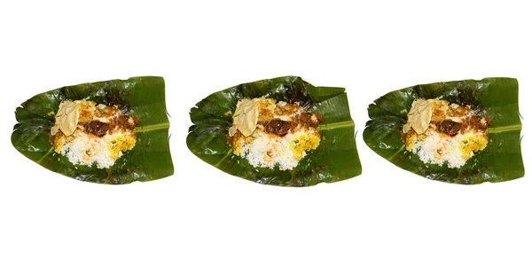 Kerala Estilo Arroz Curry Servido Hojas Plátano Enfoque Selectivo — Foto de Stock