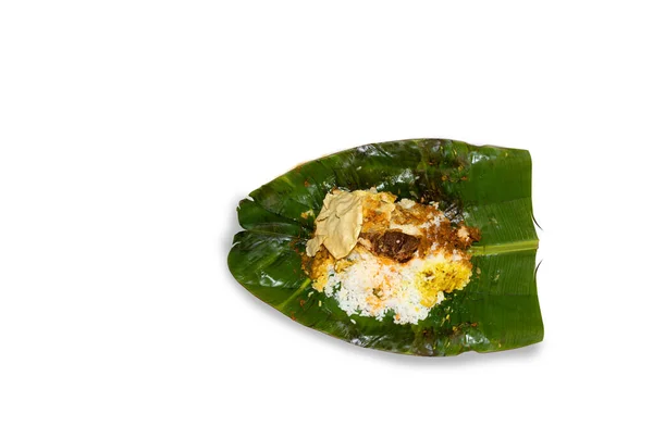 Kerala Geleneksel Beslenme Kutusu Pirinç Muz Yapraklarına Sarılmış Yemek Seçici — Stok fotoğraf