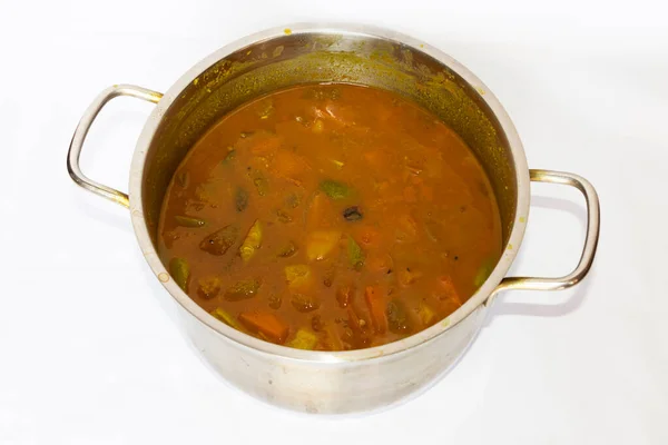 Curry Spécial Sambar Style Kerala Dans Ustensile Acier — Photo
