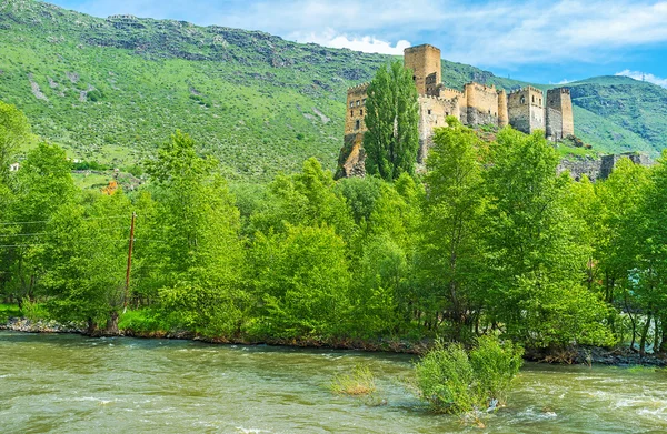 Het Khertvisi-Fort aan de rivier — Stockfoto