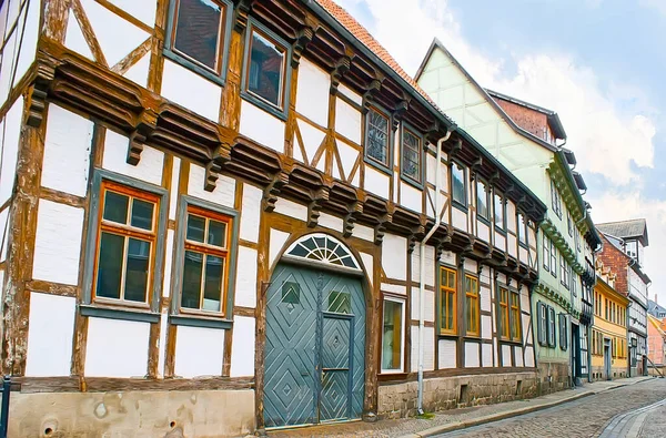 Hermosa Arquitectura Histórica Del Barrio Medieval Polle Antiguo Asentamiento Altstadt — Foto de Stock