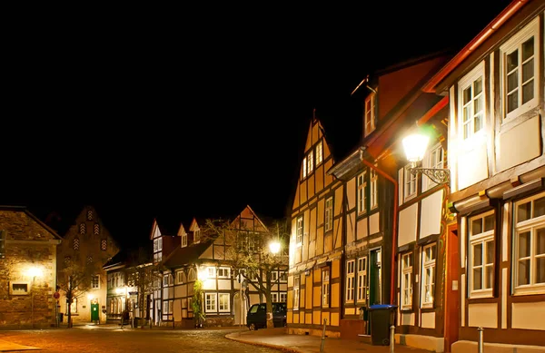 Middeleeuwse Vakwerkhuizen Alte Marktstrasse Straat Van Oude Binnenstad Van Hamelin — Stockfoto