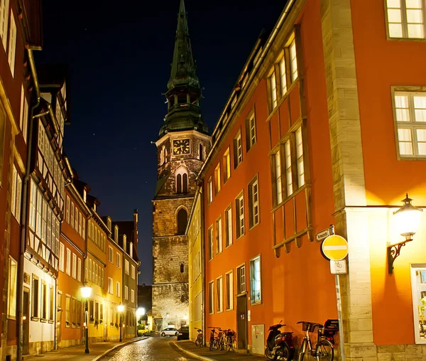 Les Lumières Soir Kreuzstrasse Avec Vue Sur Clocher Kreuzkirche Église — Photo