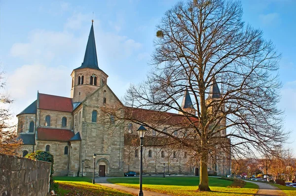 Stone Romanesque Basilica Godehard Located Godehardsplatz Square Old Town Altstadt — Stock Photo, Image