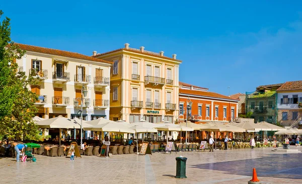 Nafplio Grecia Ottobre 2013 Ombrose Terrazze Estive Dei Ristoranti All — Foto Stock