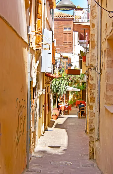 Tiny Backstreet Cozy Enough Visit Local Street Cafe Chania Crete — Stock Photo, Image