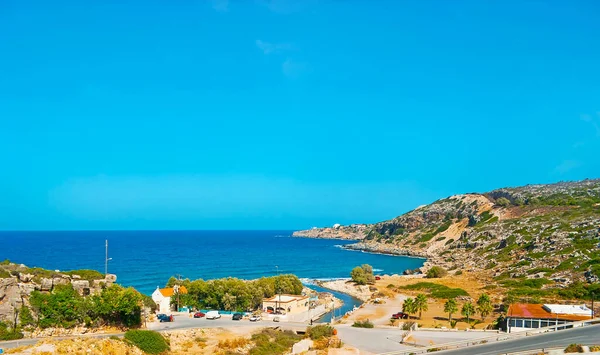 Scenic Rocky Landscape Bright Blue Waters Cretan Sea Chania Suburb — Stock Photo, Image