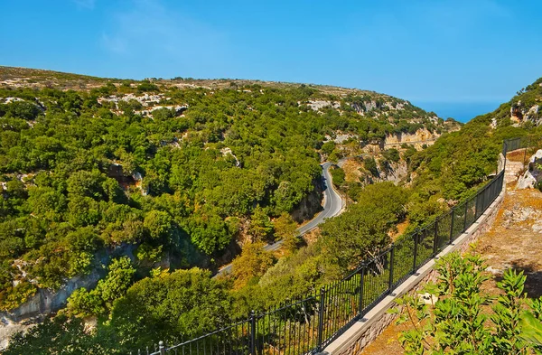 Det Maleriske Bjerglandskab Kreta Med Udsigt Arkadi Kløften Det Kretanske - Stock-foto