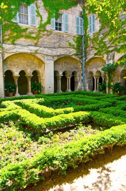 Saint-Paul de Mausole, Saint-Remy-de-Provence, Fransa Manastırı 'nın küçük ortaçağ avlusundaki süs bahçesi.