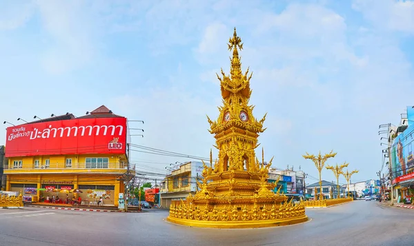 Chiang Rai Thailand Maio 2019 Panorama Com Impressionante Golden Clocktower — Fotografia de Stock