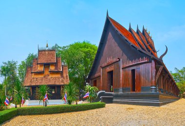 CHIANG RAI, THAILAND - 11 Mayıs 2019: 11 Mayıs 'ta Chiang Rai' de, Sığınak ve Ana Sığınak Salonu binaları ile Panorama