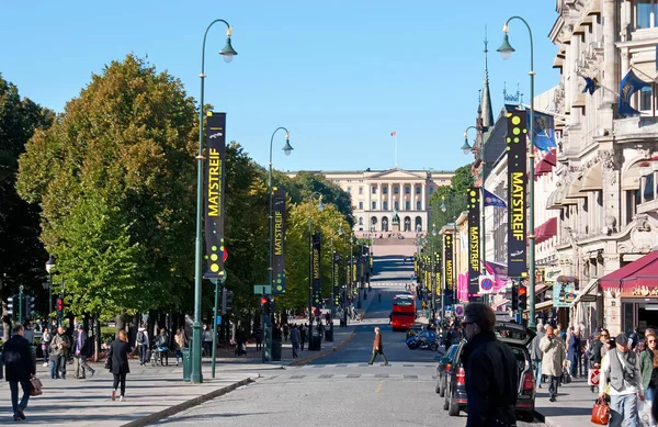 Oslo Norway Sep 2010 Karl Johans Gate Street Lined Cafes — Foto Stock