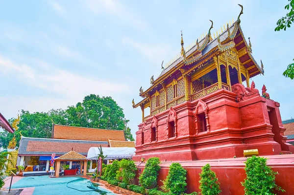 Malebná Červená Trai Buddhistická Knihovna Obsahující Posvátné Rukopisy Wat Phra — Stock fotografie