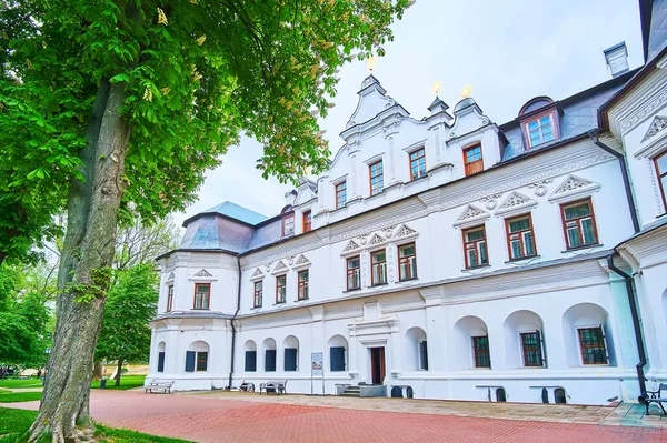 Den Vita Fasaden Den Medeltida Metropolitan Residence Som Ligger Trädgården — Stockfoto