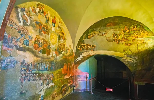 Kyiv Ukraine May 2021 Partly Preserved Medieval Frescoes Shady Corridor — Stock Photo, Image
