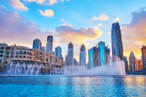 Dubai Emiratos Árabes Unidos Marzo 2020 Espectáculo Dubai Fountain Frente — Foto de Stock