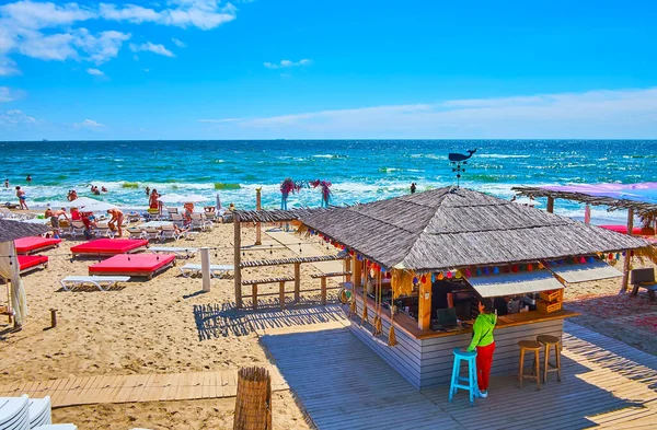 Die Kleine Holzhütte Mit Strohdach Ist Eine Strandbar Der Schwarzmeerküste — Stockfoto