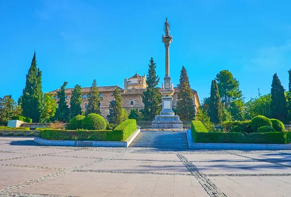 Splendid Historic Triumph Immaculate Conception Pillar Topiary Triunfo Gardens Medieval — Stock Photo, Image