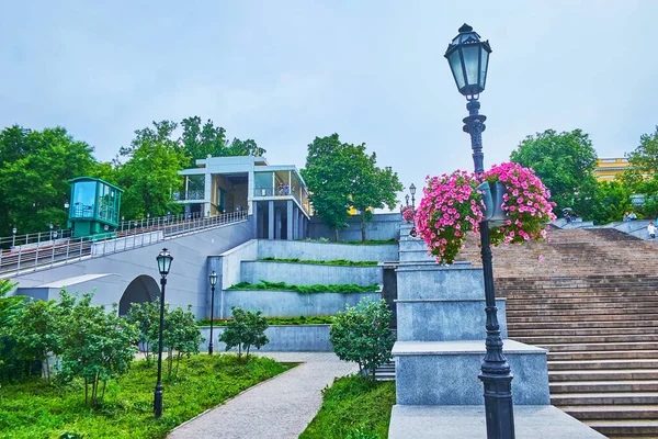 Potemkin Σκάλες Ρετρό Καμπίνες Της Οδησσού Funicular Και Primorsky Boulevard — Φωτογραφία Αρχείου