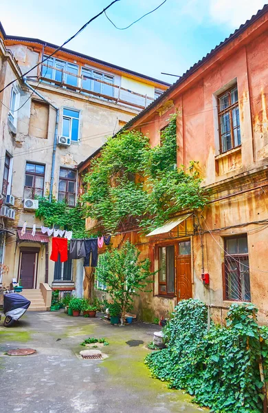 Piccolo Cortile Nel Centro Storico Con Viti Vestiti Essiccazione Case — Foto Stock