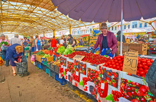 Odessa Ucrânia Junho 2021 Montes Tomates Vermelhos Brilhantes Morango Perfumado — Fotografia de Stock