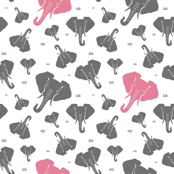Sloni. Bezešvé vzor. Šedé a růžové — Stockový vektor