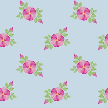 Dogrose çiçekler, mavi bir arka plan ile Seamless Modeli