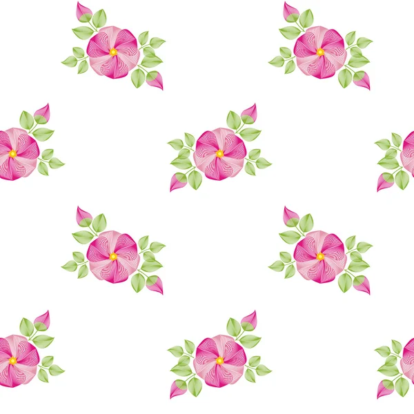 Seamless pattern with dogrose flowers, on a white background — Stock Vector