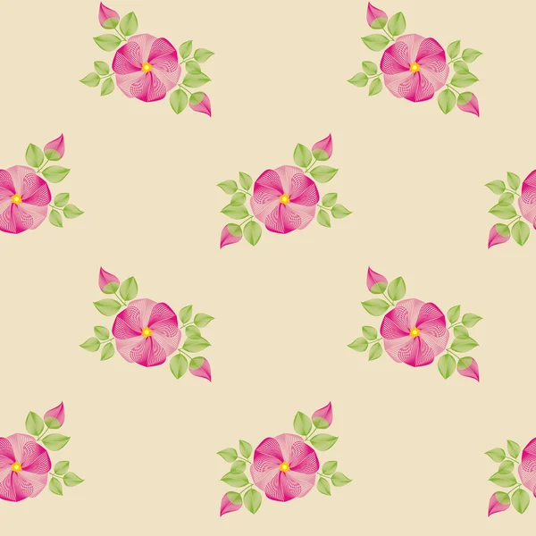 Seamless pattern with dogrose flowers, on a beige background — Stock Vector