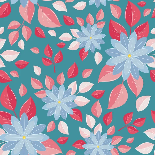 Papier peint sans couture, fleurs décoratives, fond turquoise — Image vectorielle