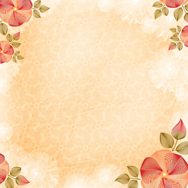 Papel pintado arrugado, con esquinas de flores, naranja — Foto de Stock