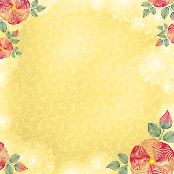 Papel pintado arrugado, con esquinas de flores, amarillo — Foto de Stock