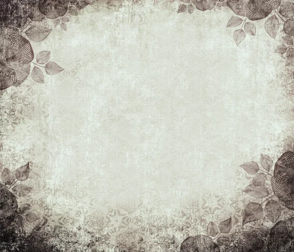 Древняя настенная бумага гранж на грубой ткани, с цветочными краями, г — стоковое фото