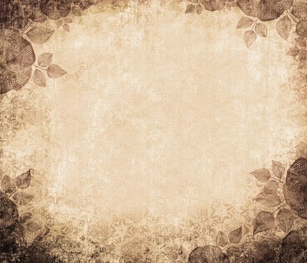 Древняя настенная бумага гранж на грубой ткани, с цветочными краями, б — стоковое фото
