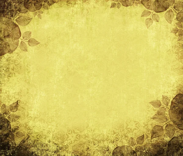 Ancient wall-paper grunge on a rough cloth, with flower edges, y — Stock Photo, Image