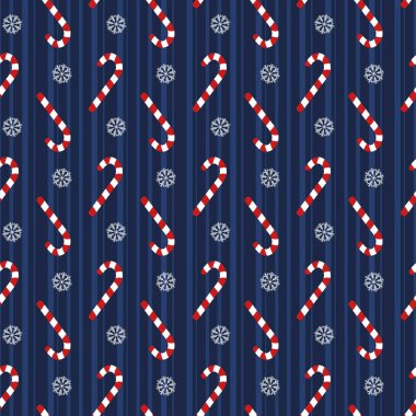 Noel, kusursuz desenli şeker ve kar taneleri, çizgili sırtında, mavi. Çeşitli ürünleri basmak için dekoratif arkaplan. 