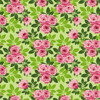 Yeşil arka planda parlak güller, pürüzsüz desenler. İlkbahar veya yaz çiçekleri sulu. Çeşitli ürün, kumaş, 12 