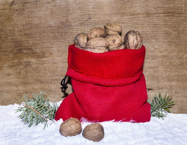 New Year's sack with nutlets — Stock Photo, Image