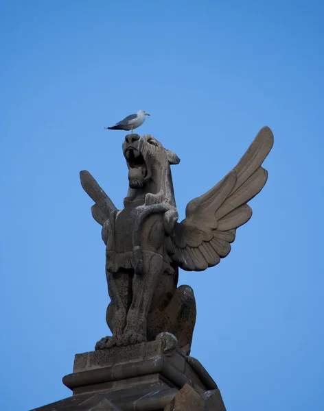 Taş Griffin çatıda, Barcelona, İspanya — Stok fotoğraf